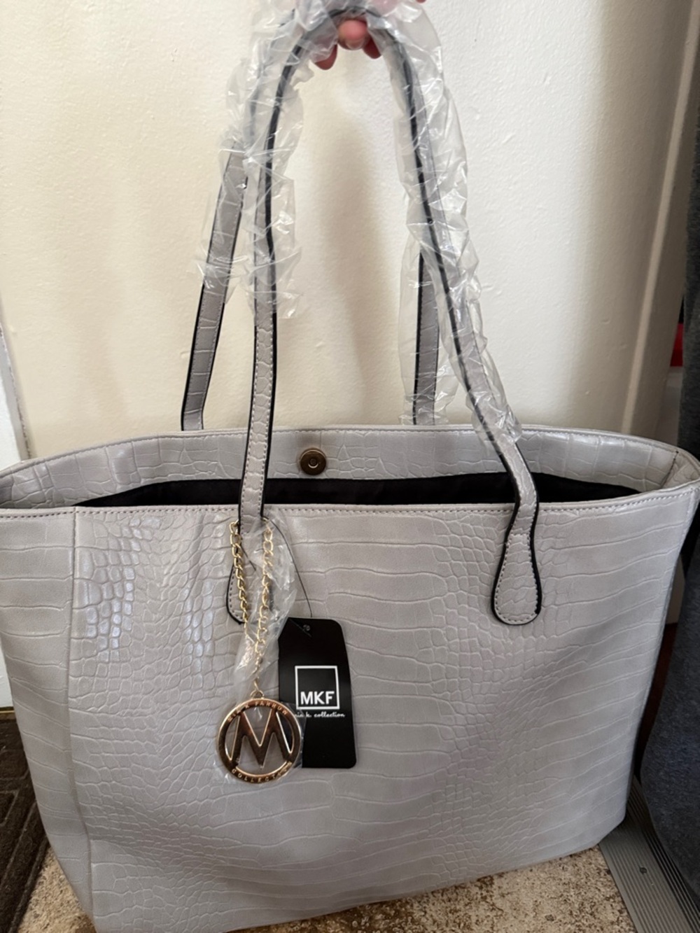 Grey Croc-Embossed Tote Bag